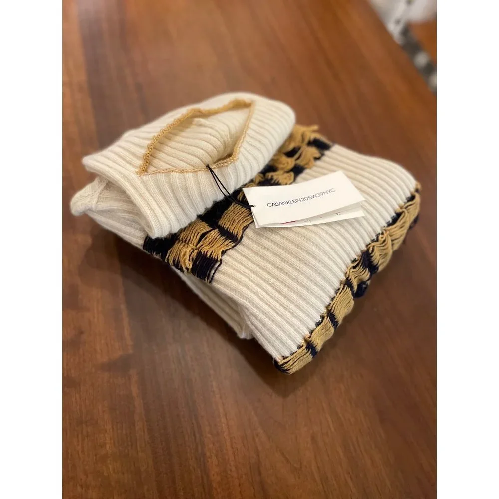 Calvin Klein 205W39NYC Quilt Jacquard Stripe Sweater Ivory Medium New Nwt Womens - Picture 12 of 16